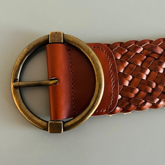 Banana Republic Woven Leather Belt with Brass Buckle, Ladies Size M/L - Picture 1 of 6
